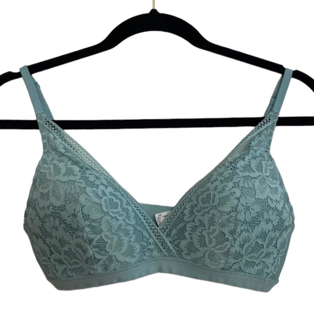 Knix Bralette Medium Blue Deep V Lace Wireless Light Support Bra 34A 34D